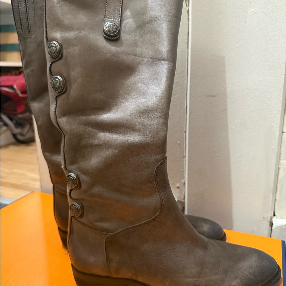 Arturo Chiang Taupe Gray Over the Knee Boots Classic Design